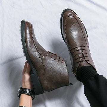 Xajzpa New Men's Trendy Boots Lace up Black Dress Fashionable Breathable Ankle Boots Leather Boots Casual Sports Shoes